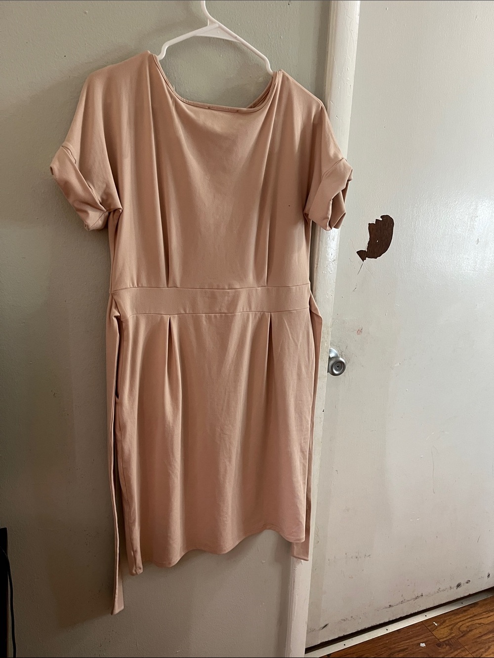 Soft Blush Midi Dress with Waist Tie